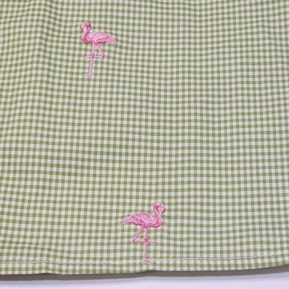 J Crew size 4 bandeau top green gingham pink flamingo embroidery - Picture 6 of 12